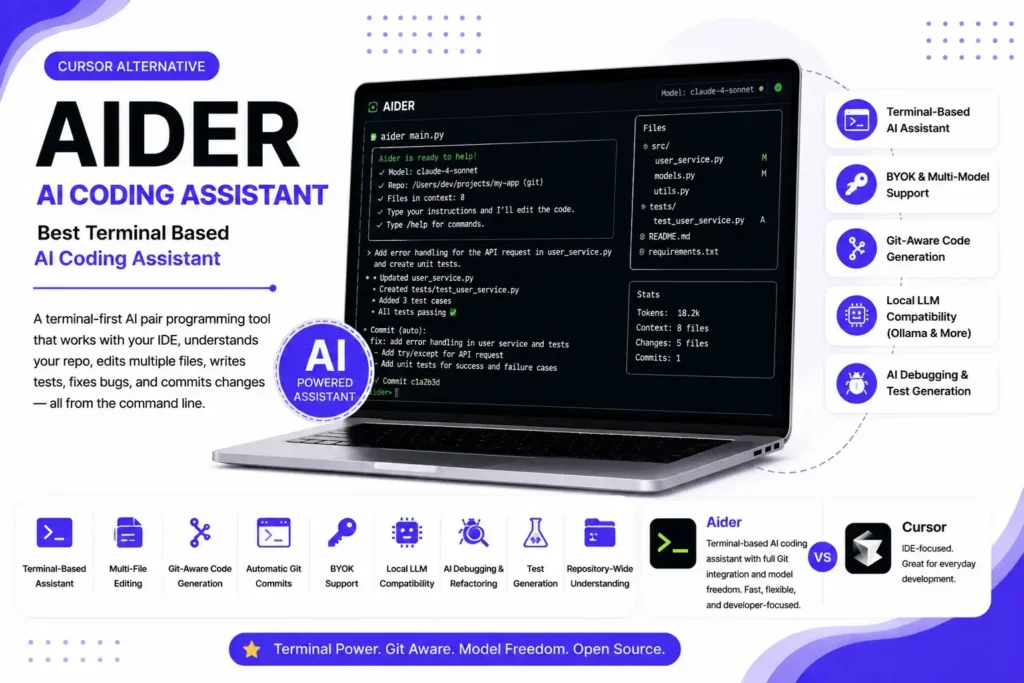 8 Best Cursor Alternatives for AI Powered Coding in 2026 13 Aider is Best ai cursor alternativefor Terminal Based AI Coding Assistant