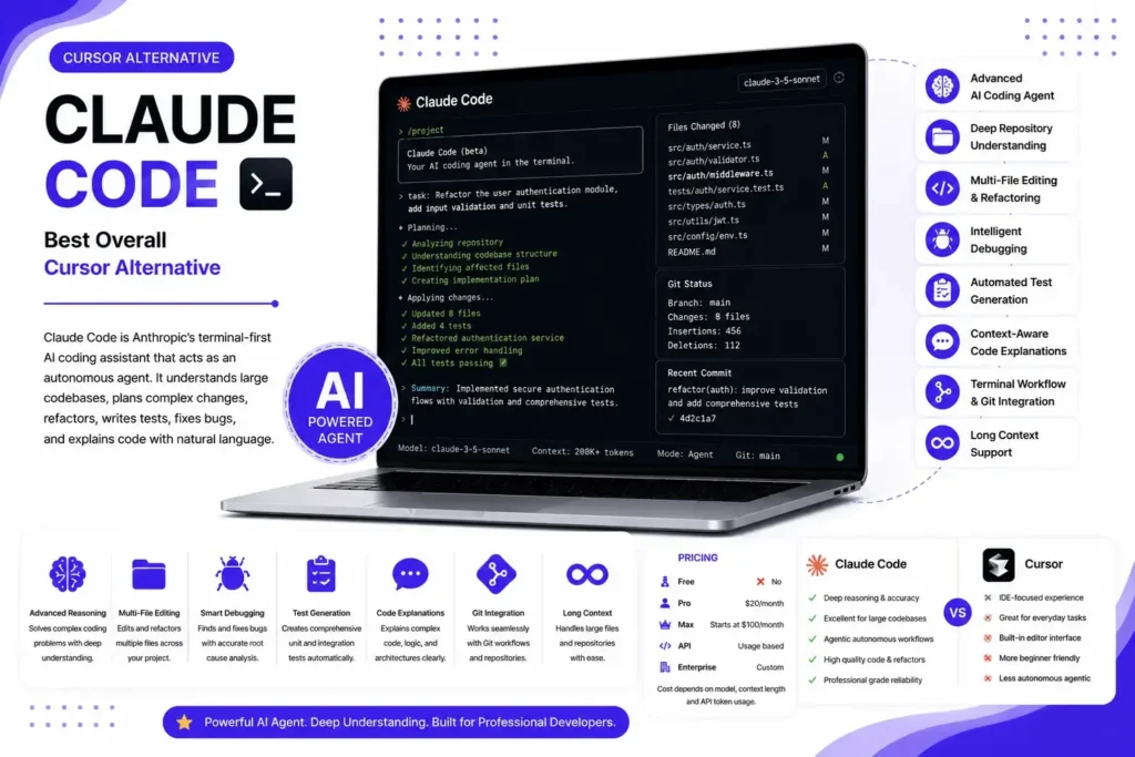 8 Best Cursor Alternatives for AI Powered Coding in 2026 2 Claude Code is Best Overall Cursor Alternative