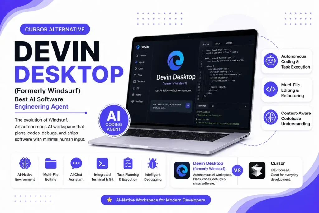 8 Best Cursor Alternatives for AI Powered Coding in 2026 4 Devin Desktop (formerly Windsurf) is Best AI Software Engineering Agent