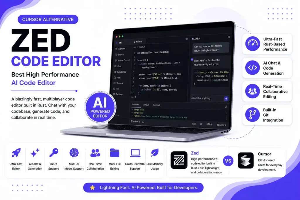 8 Best Cursor Alternatives for AI Powered Coding in 2026 8 Zed is Best High Performance AI Code Editor